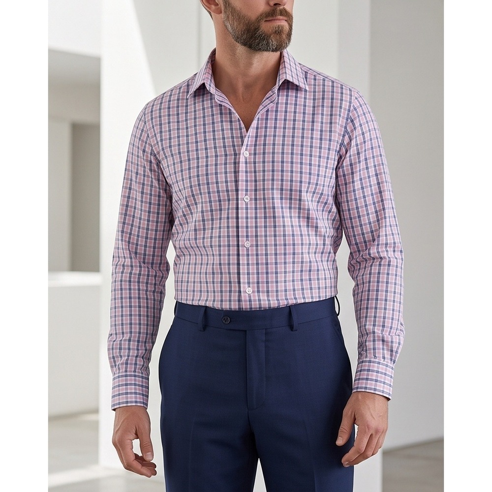 UNTUCKit Men's XL Slim Fit Pink Blue White Plaid Long Sleeve Button Up Shirt
